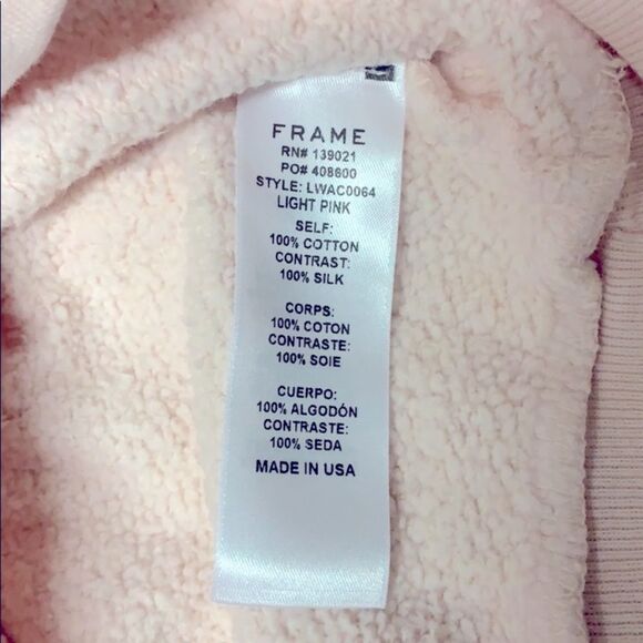 NWT Frame Denim Crewneck Long Sleeve Sweatshirt Pink S with silk bow cotton - Picture 6 of 9